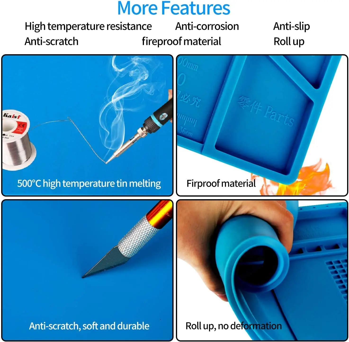 แผ่นแม่เหล็กซิลิโคนแผ่นซ่อมแผงวงจรบัดกรี Pad ทนความร้อน 932 ° F Anti-Static สําหรับการซ่อมโทรศัพท์เหล็กบัดกรี