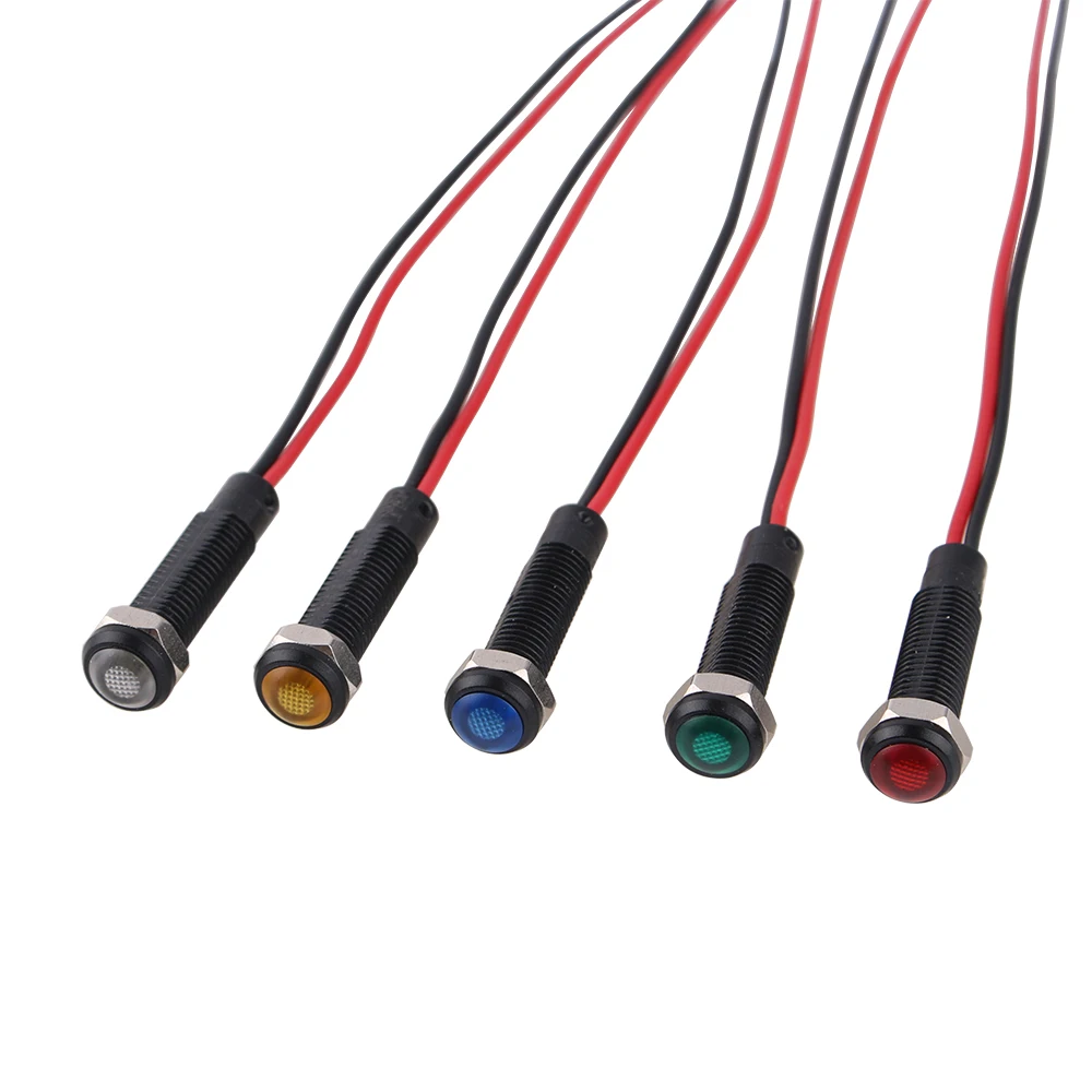 1pc 6mm Oxidized Black Plastic Indicator Light Mini Warning LED Pilot Signal Lamp 6V12V 24V 220V with Wire Red Yellow Blue Green