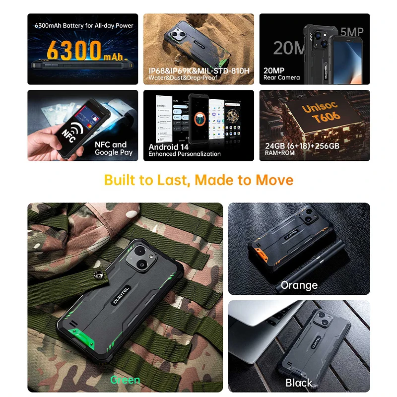 Oukitel WP32 pro Rugged Smartphone 6" HD 24GB+256GB 6300mAh Octa Core Mobile phone 20MP Cell phone NFC