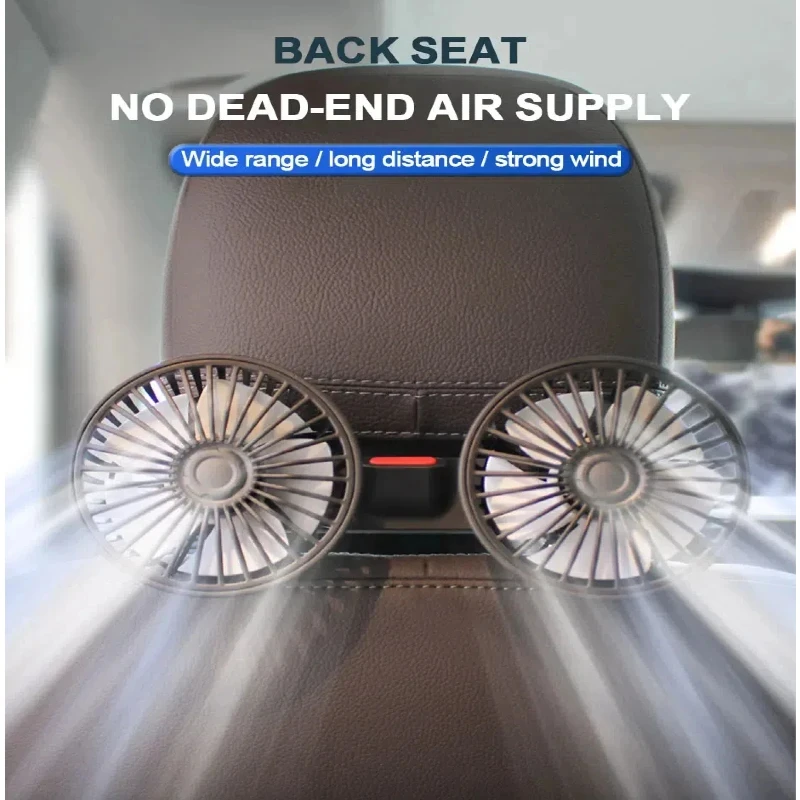Ventilador de resfriamento traseiro de assento de carro de 3 velocidades, carga USB, cabeça dupla, rotação de 360 graus, refrigerador de pescoço para acessórios de carro de verão