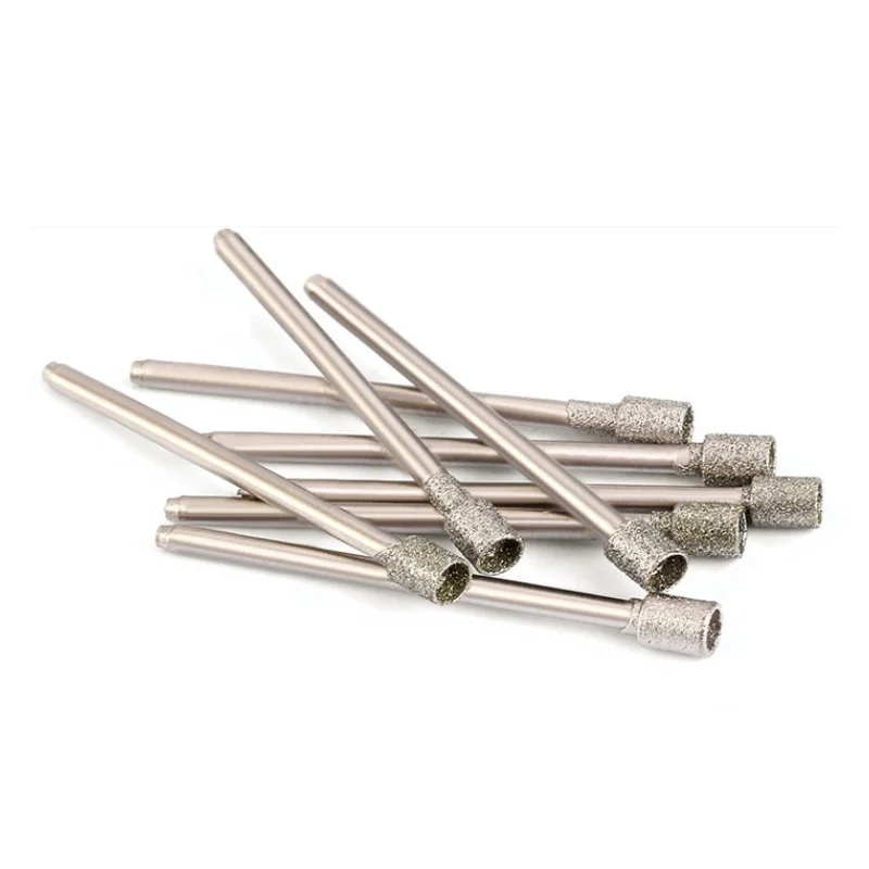 Diamond Drill Bit 2.35mm Shank Concave Burr Needle Polishing Abrasive for Stone Jade Carving Grinding Hollow Head Rotary Tools
