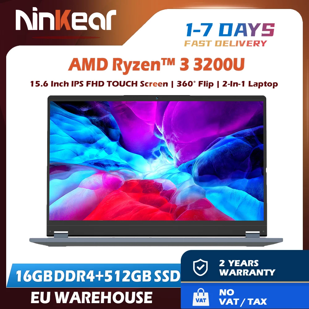 Ninkear YBOOK 15 2-in-1 laptop AMD Ryzen ™   3 3200U 15,6' 360 °   Flip FHD IPS touchscreen 16G + 512 GB SSD-toetsenbord met achtergrondverlichting Windows 11