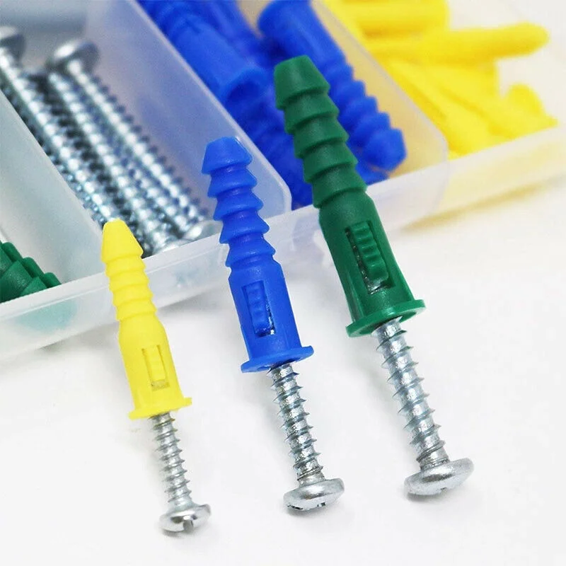 Anclajes de pared y paneles de yeso acanalados autoperforantes de plástico con kit de tornillos, columna de tubo de perno de expansión de anclaje de enchufe de pared de 66 piezas