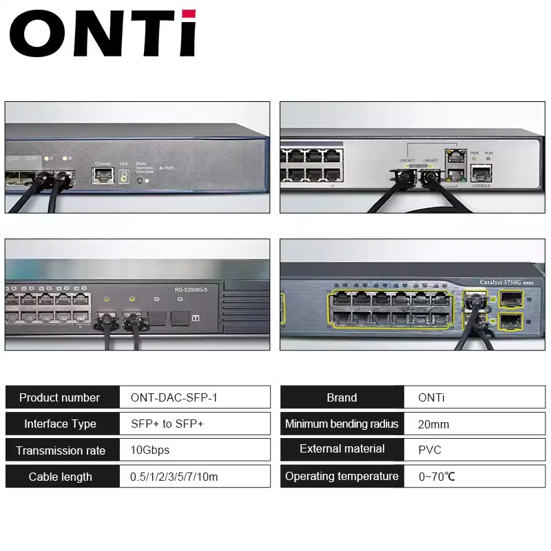 Кабель ONTi 10G SFP+ Twinax, пассивный кабель прямого крепления Copper (DAC), 0,5–7 м, совместимый с переключателем Cisco, MicroTik, HP, Intel... и т. д.