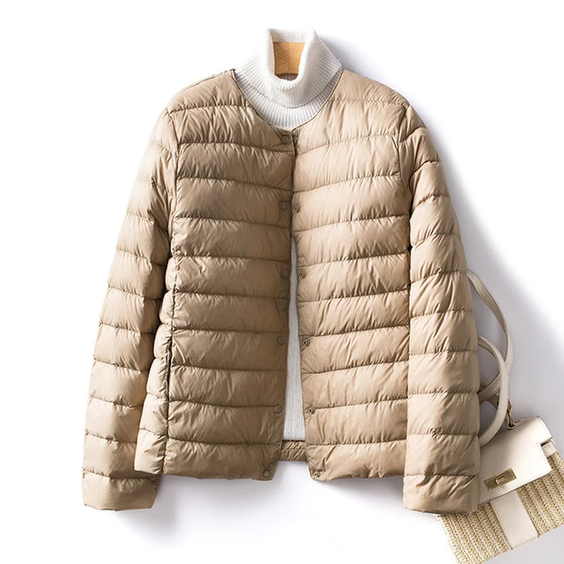 Frauen Liner Ente Unten Jacke Oansatz Variable V-ausschnitt 2022 Neue Weibliche Winter Warm Halten Kragenlose Ultraleicht Stepp Puffer Mantel