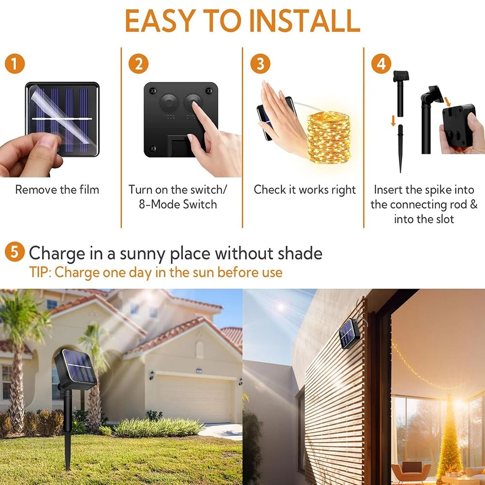 Solar String Lights Outdoor Waterproof Solar Fairy Lights 8 Modes Solar Christmas Lights for Garden Patio Wedding Decorations
