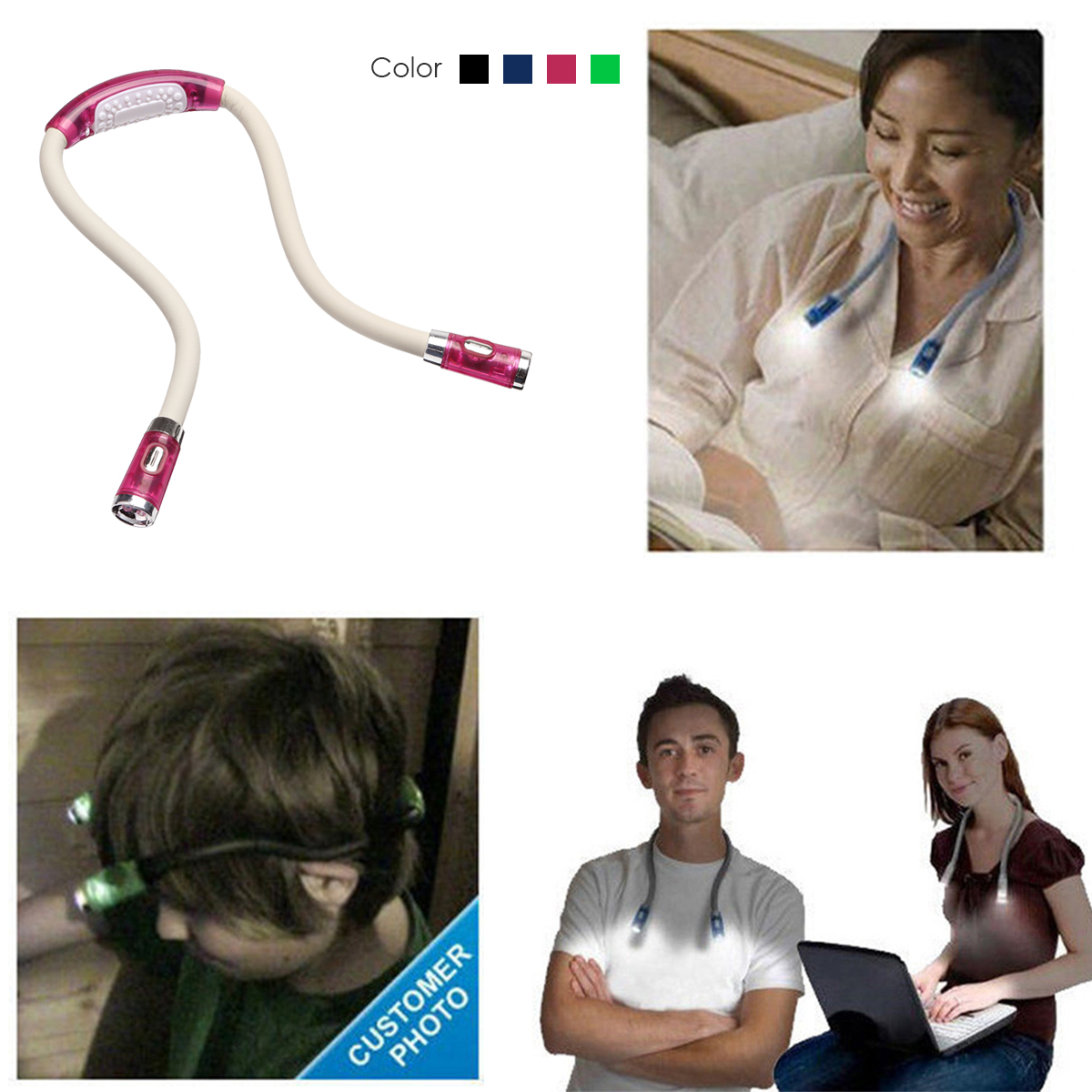ABS LED Flexible Handsfree Hug Neck Reading Book Light Lamp Torch Flashlight Multifunctional Rechargeable Work Lamp