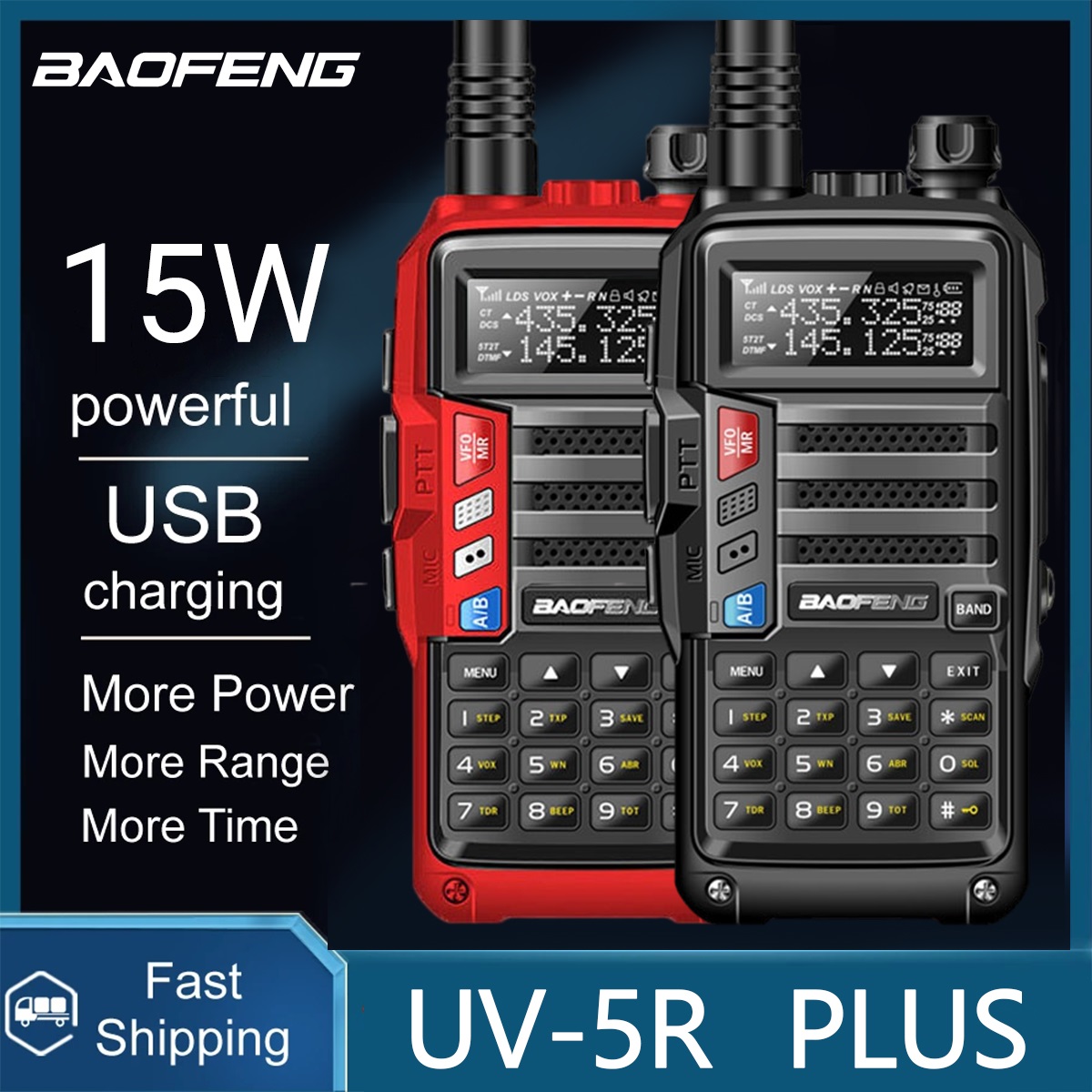 Baofeng UV-5R Plus 15W UHF/VHF Tri-Power Walkie Talkie 50 KM USB Long Range Upgrade of UV 5R UV-10R S9 Plus Two Way Radio