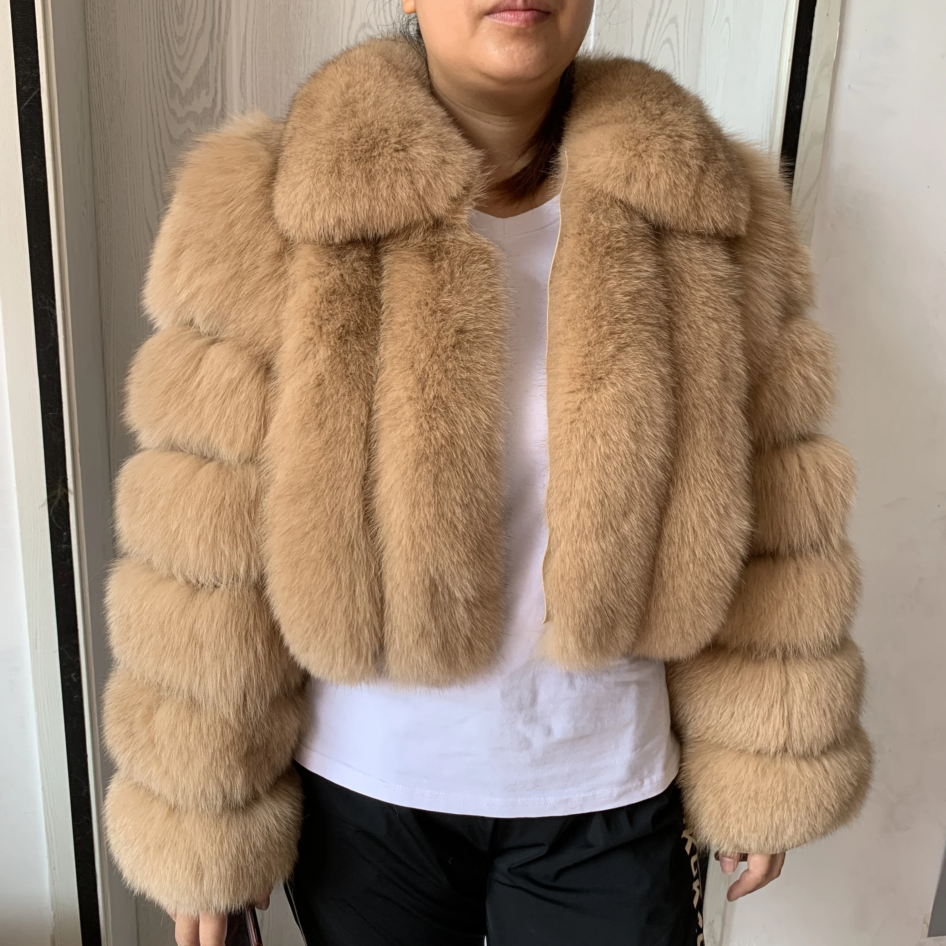 2023 New Vertical Fox Fur Coat with Fox Fur Collar for Women's Winter Warmth Natural Fur Jacket Popular Style Real Fox Fur Coat