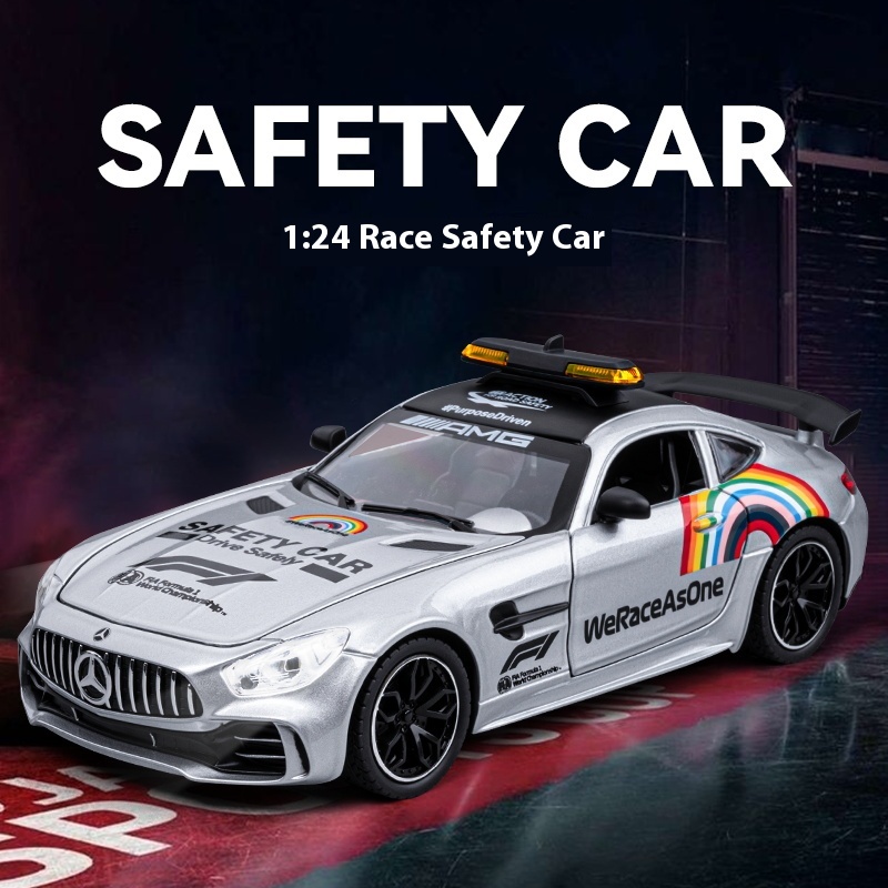 Réplica de carreras F1 de coche de seguridad AMG escala 1: 24, modelo de aleación, con luces, adecuado como coleccionable para entusiastas de las carreras
