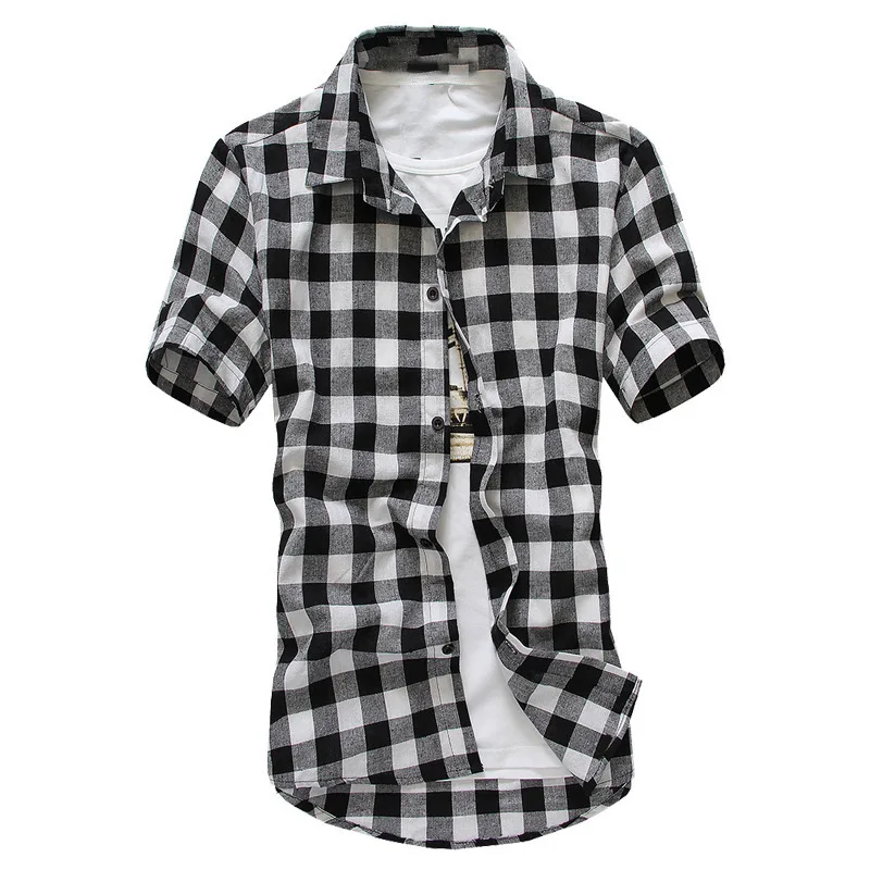 เสื้อเชิ้ตแขนสั้นเข้ารูปเสื้อเชิ้ตลายสก๊อตอินเทรนด์, เสื้อมีปกลำลองสวมใส่ทุกวันสไตล์เกาหลี2023
