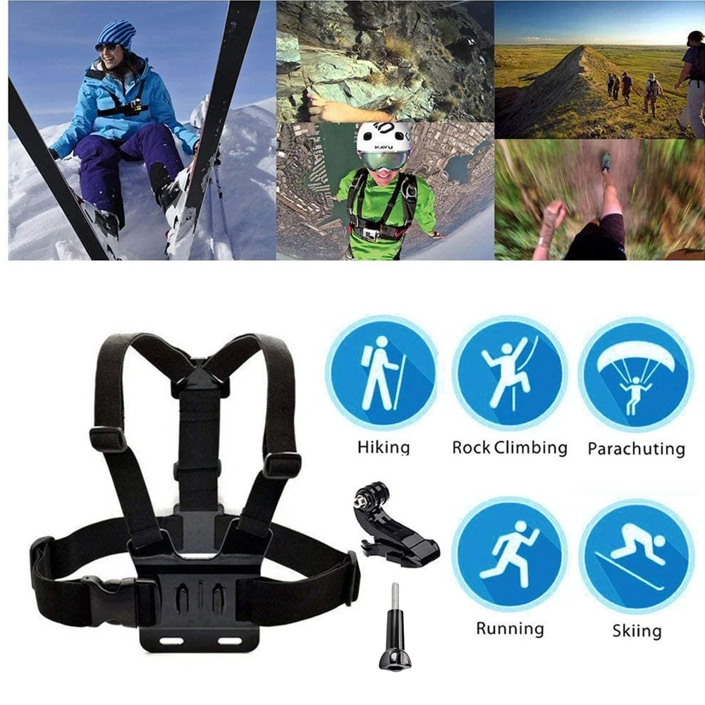 Dây Đeo Ngực Đầu Dây Đeo Thắt Lưng Cho GoPro Hero 10 9 8 7 6 Đen Xiaomi Yi 4K Sjcam Sj4000 insta360 Phụ Kiện Máy Ảnh Hoạt Động Núi