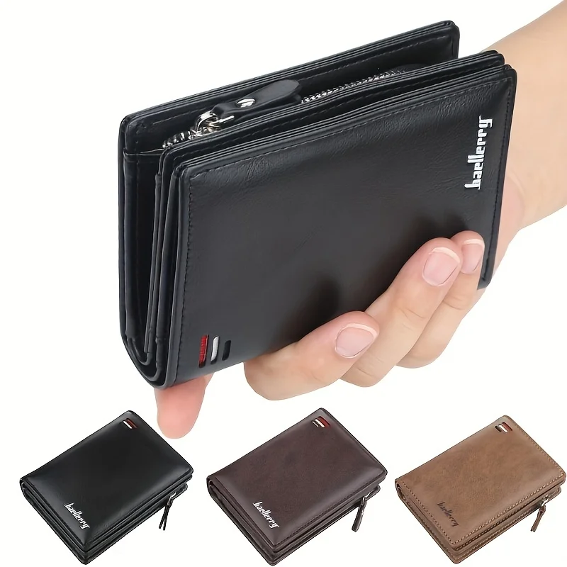 Portafoglio corto da uomo in pelle PU nuovo con tasca portamonete con cerniera Porta carte portamonete corto da uomo vintage di grande capacità