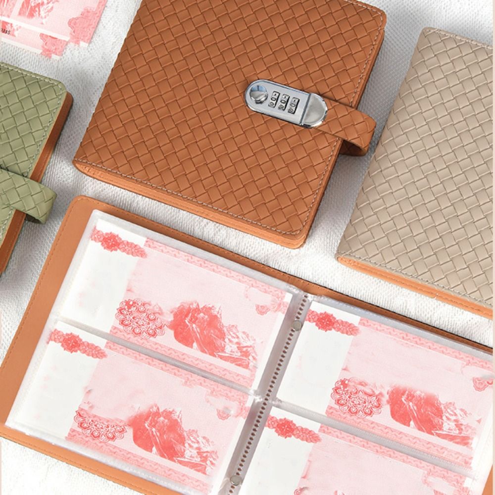 Emboss FWeaving Textura Envelope Poupança Desafios Livro 50 Folhas Manual de Poupança Fichário de Orçamento com Bloqueio Recarregável Couro PU