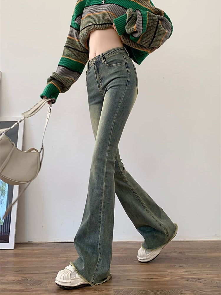 女性のフレアハイウエストジーンズ,スキニーパンツ,ヴィンテージのウォッシュドジーンズ,レトロな韓国のファッション,ストリート,2k