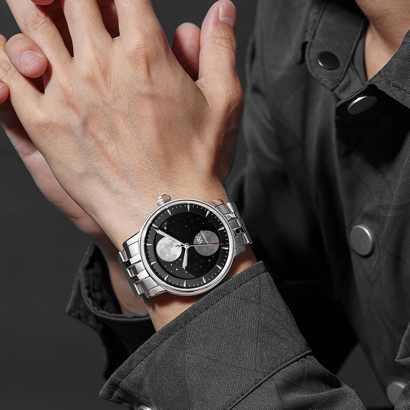 Reloj WM Welly Merck, relojes mecánicos automáticos para hombre, fase lunar, zafiro, resistente al agua, luminoso, doble luna, WM142