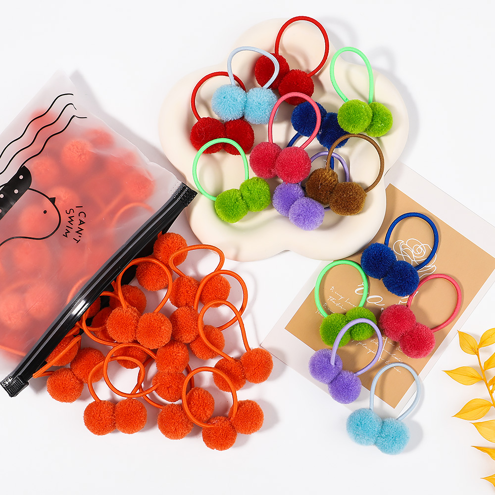 5 unids/lote de coleteros para niñas, conjunto de bandas para el cabello con bola de felpa doble para bebés y niños, cuerdas elásticas para el cabello, accesorios para el cabello al por mayor
