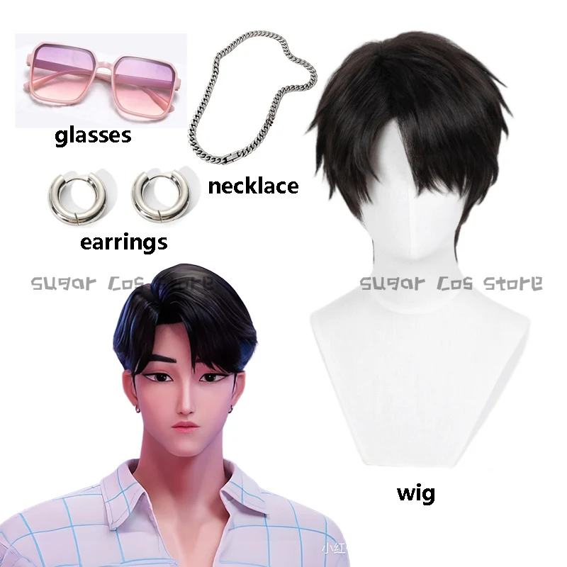 Anime Movie Demon KPOP Saja Boys Jinu Cosplay Wig Glasses Earrings Necklaces Mystery Huntrix Props Short Black Hair Halloween