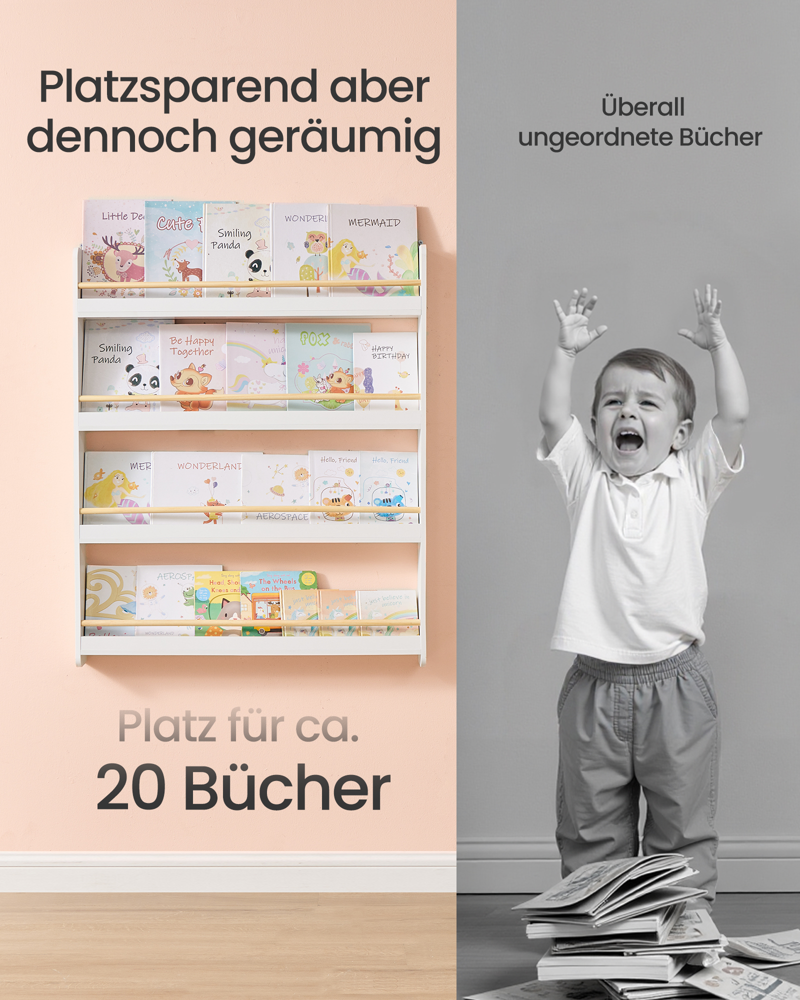 SONGMICS Kinderboekenplank 4-niveau speelgoed Plank KINDERENkamer Speelkamer