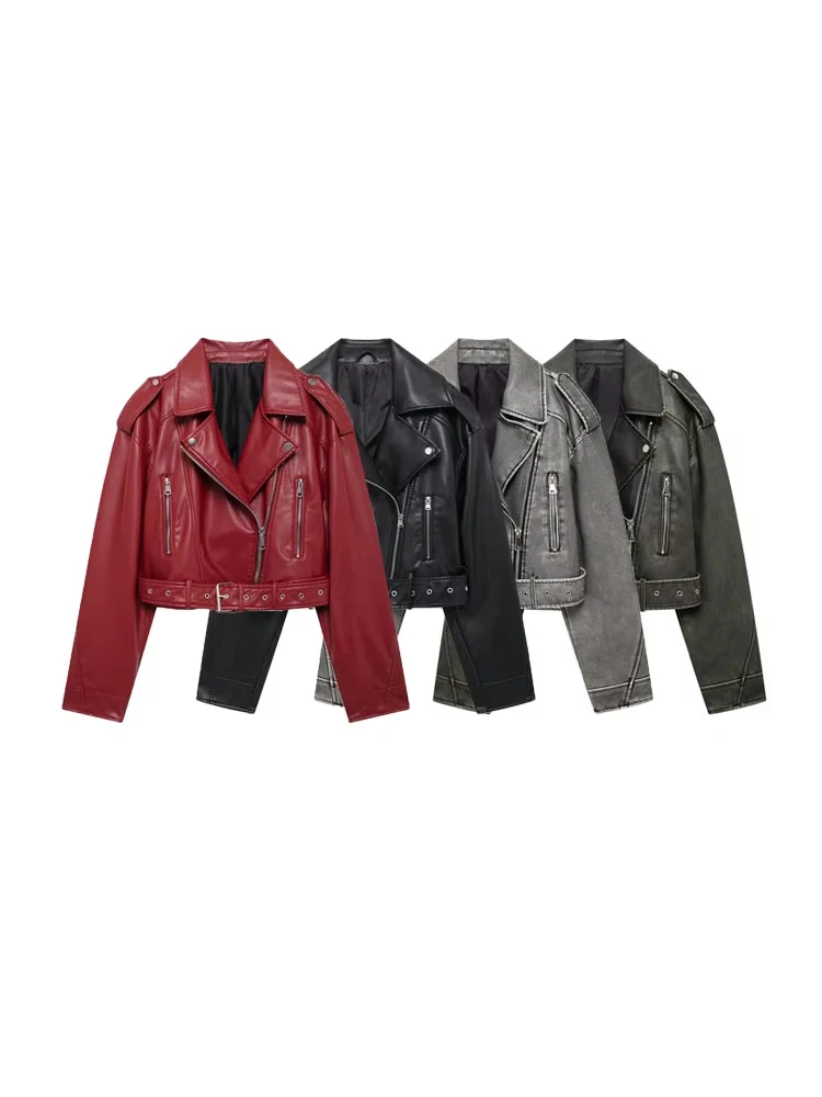 Jaqueta de couro sintético para moto e motociclista para mulheres, casaco de manga comprida, zíper frontal, agasalhos femininos, tops chiques, moda