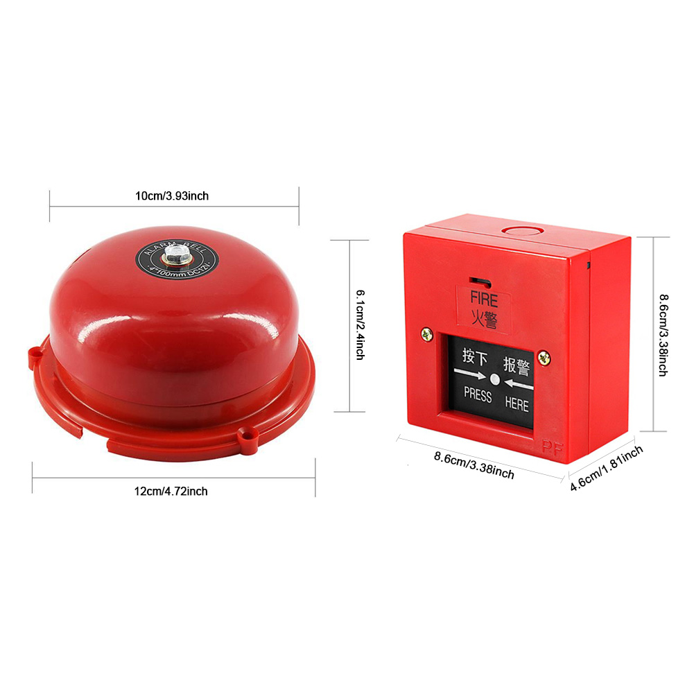 Alarma de incendio con punto de llamada Manual de 4 pulgadas, estación de tracción reiniciable, Control de incendio de Metal, campana eléctrica tipo huelga interna de 100db