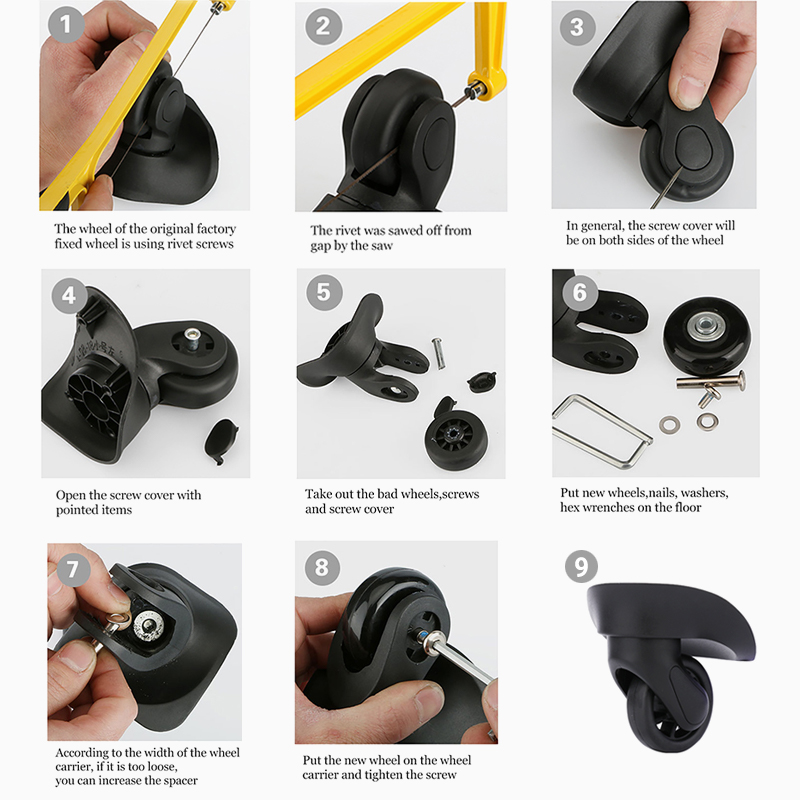 22 개/대 가방 휠 Dia40mm/50mm/60mm 수하물 바퀴 교체 가방 수리 Accessorie 내구성 음소거 가방 캐스터