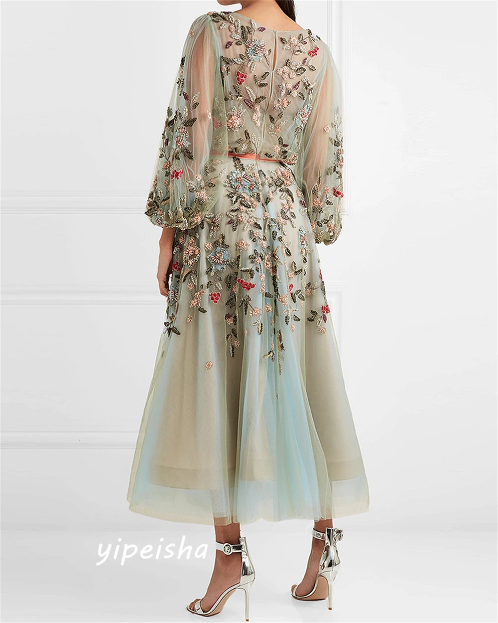 Personalizado clássico estilo moderno formal noite com decote em v a linha apliques tule sob medida ocasião vestido de noite