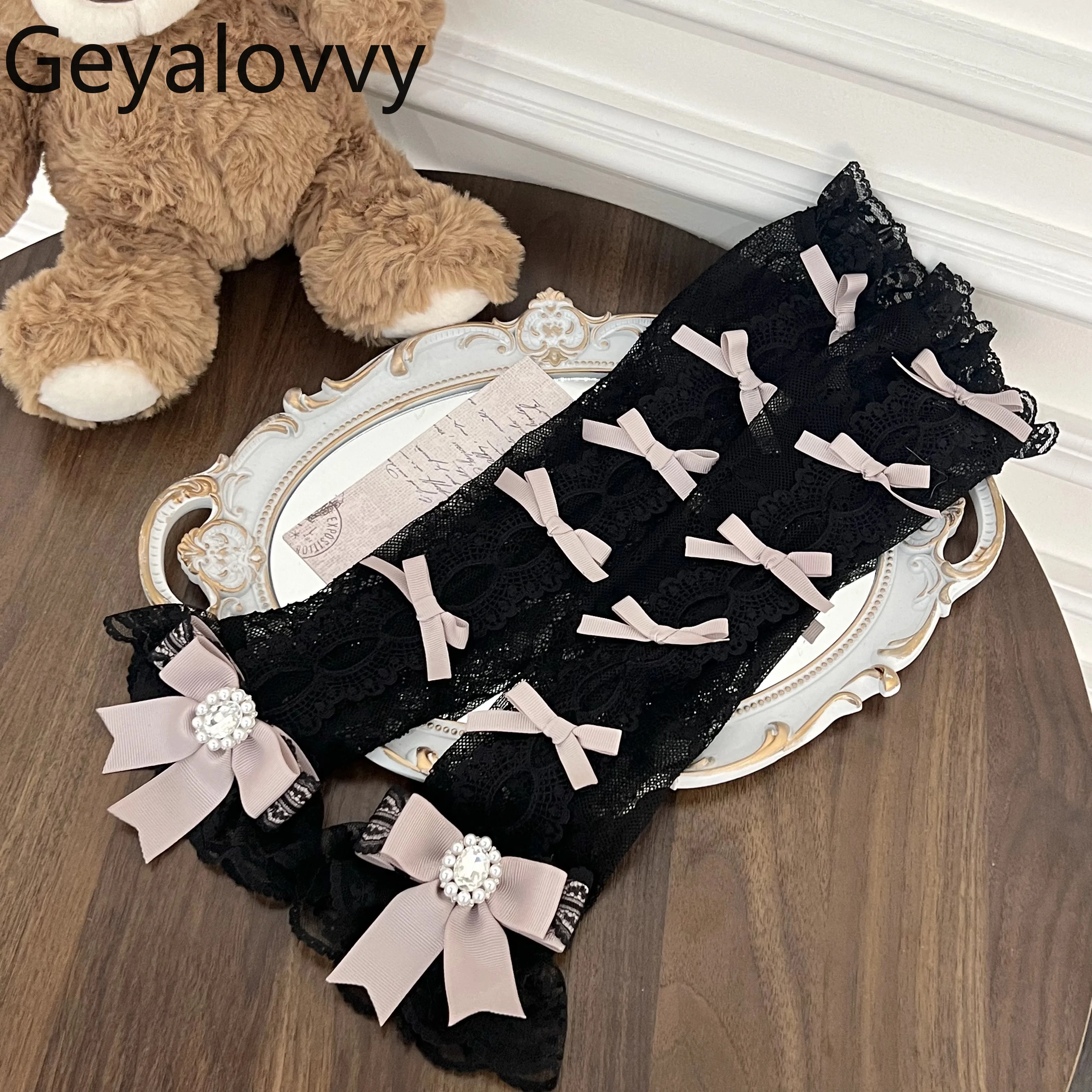 Japanese Mining Long Sleeve Gloves Set Lolita Magazine Cute Sweet Bow Lace Hand Sleeve Decorative Cosplay Dress Up Hand Sleeve