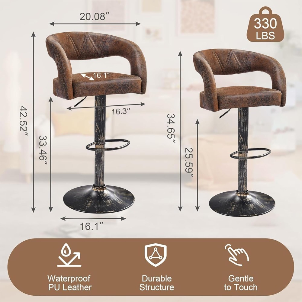 Bar Stools Set of 4 Adjustable Swivel Modern Pu Leather Barstools, Counter Bar Stools with Back and Arms, counter stools