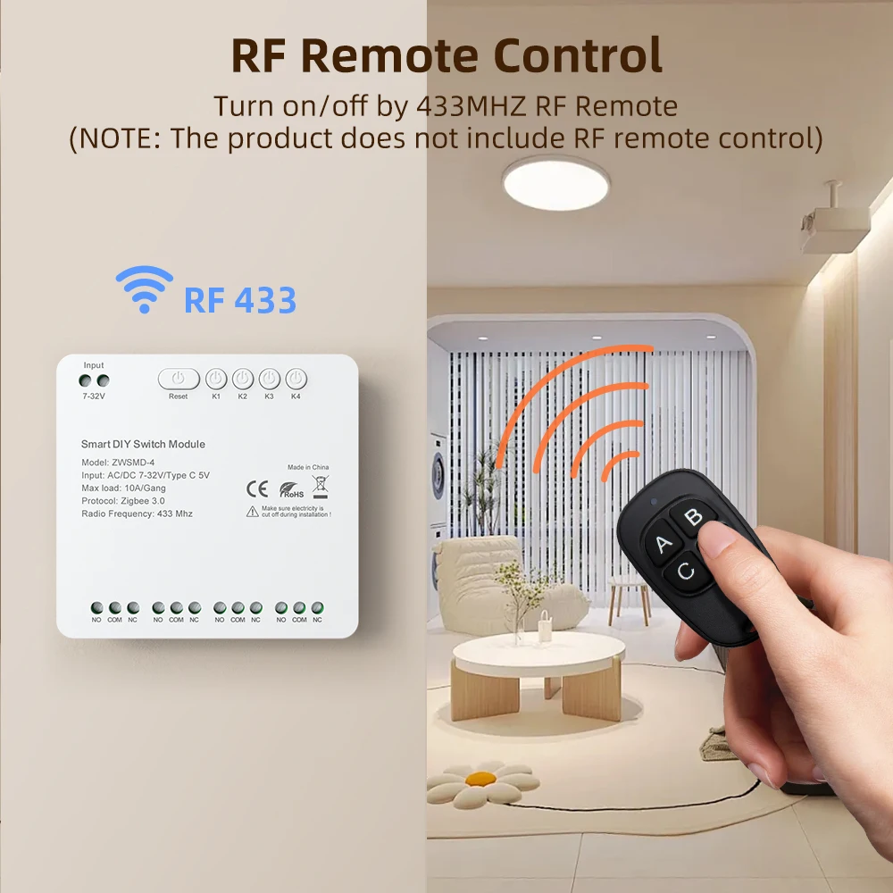 Módulo de interruptor MIUCDA Tuya Zigbee 4CH DC 7-32V AC85-250V interruptor de relé inalámbrico inteligente RF433 módulo Universal para Alexa Google Home