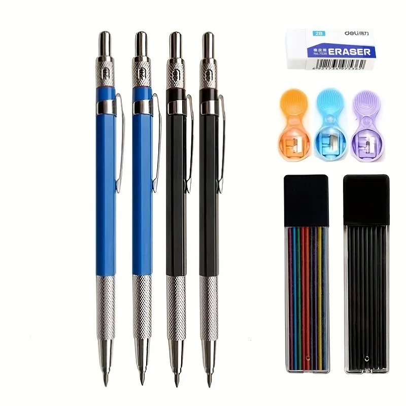 Conjunto de lápis mecânico 2.0mm, preto/cor, recarga de chumbo 2b, lápis automático, arte, esboço, pintura, escrita, escola, escritório, papelaria