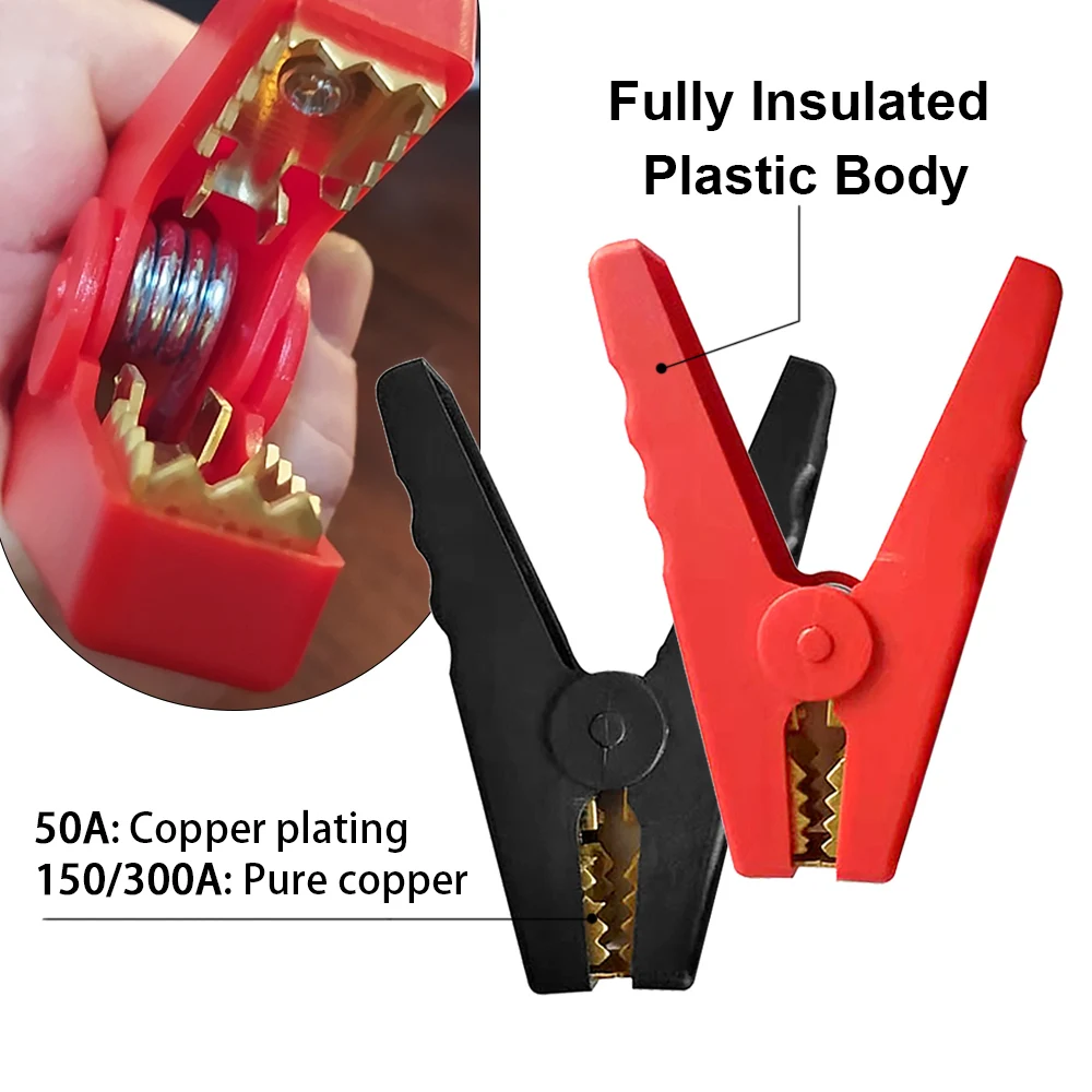2 uds pinzas de cocodrilo Terminal batería eléctrica de coche abrazadera de cocodrilo conector de prueba 50A/150A/300A/500A para Cables de puente Boost