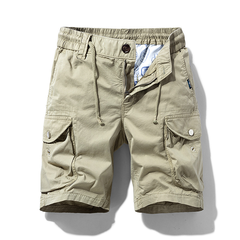 Pantalones cortos Cargo de algodón para hombre, ropa de verano para hombre, cintura elástica, informal, liso, para correr en la playa, pantalones cortos con múltiples bolsillos para hombre 40