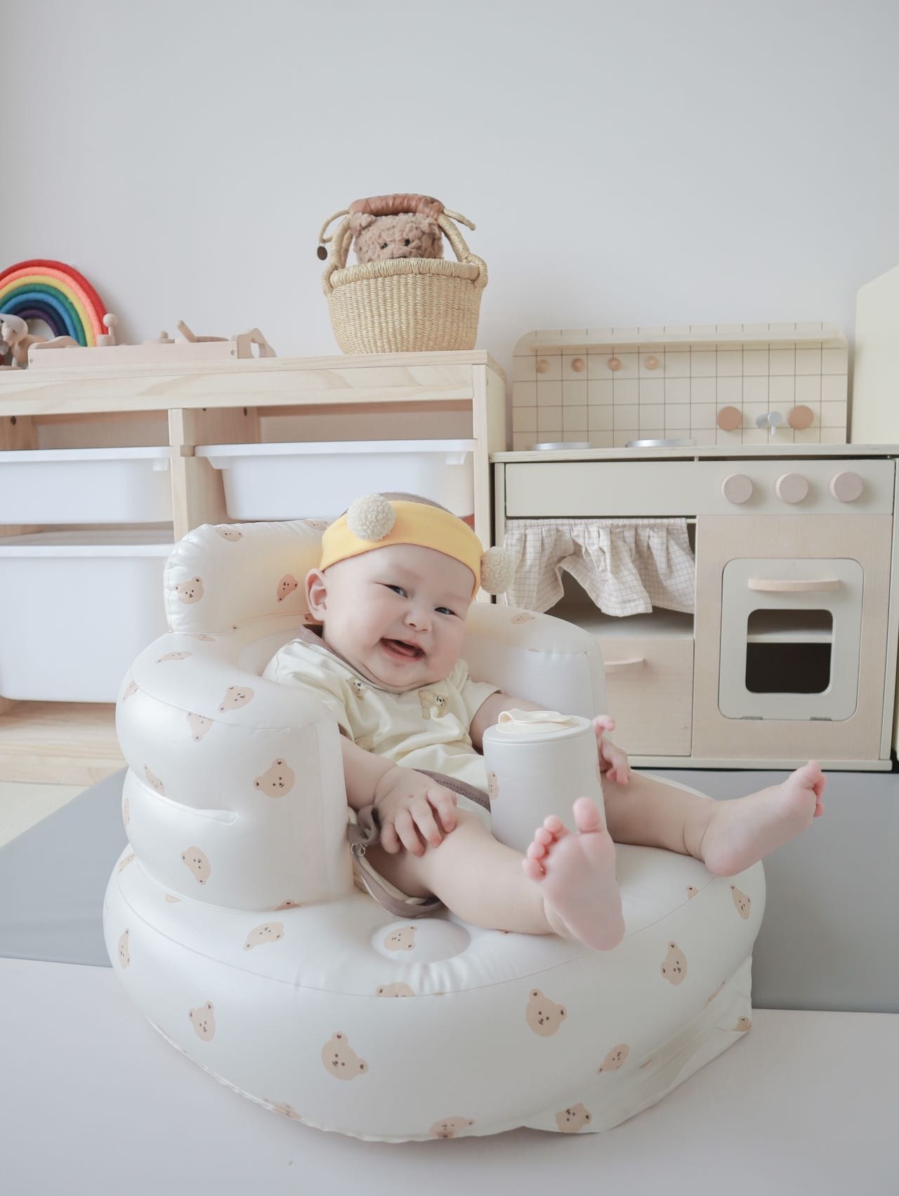 Infant Shining Baby Inflatable Sofa Children Puff Portable Bath Chairs PVC Multifunctional Seat Practice Sitting Bath Stool