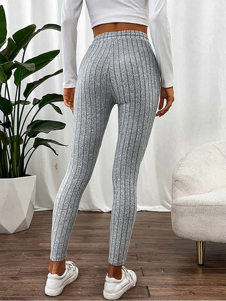 Leggings elásticos informales para todos los días con cordón para mujer, mallas deportivas transpirables de cintura alta de Color sólido, ropa suave y cómoda