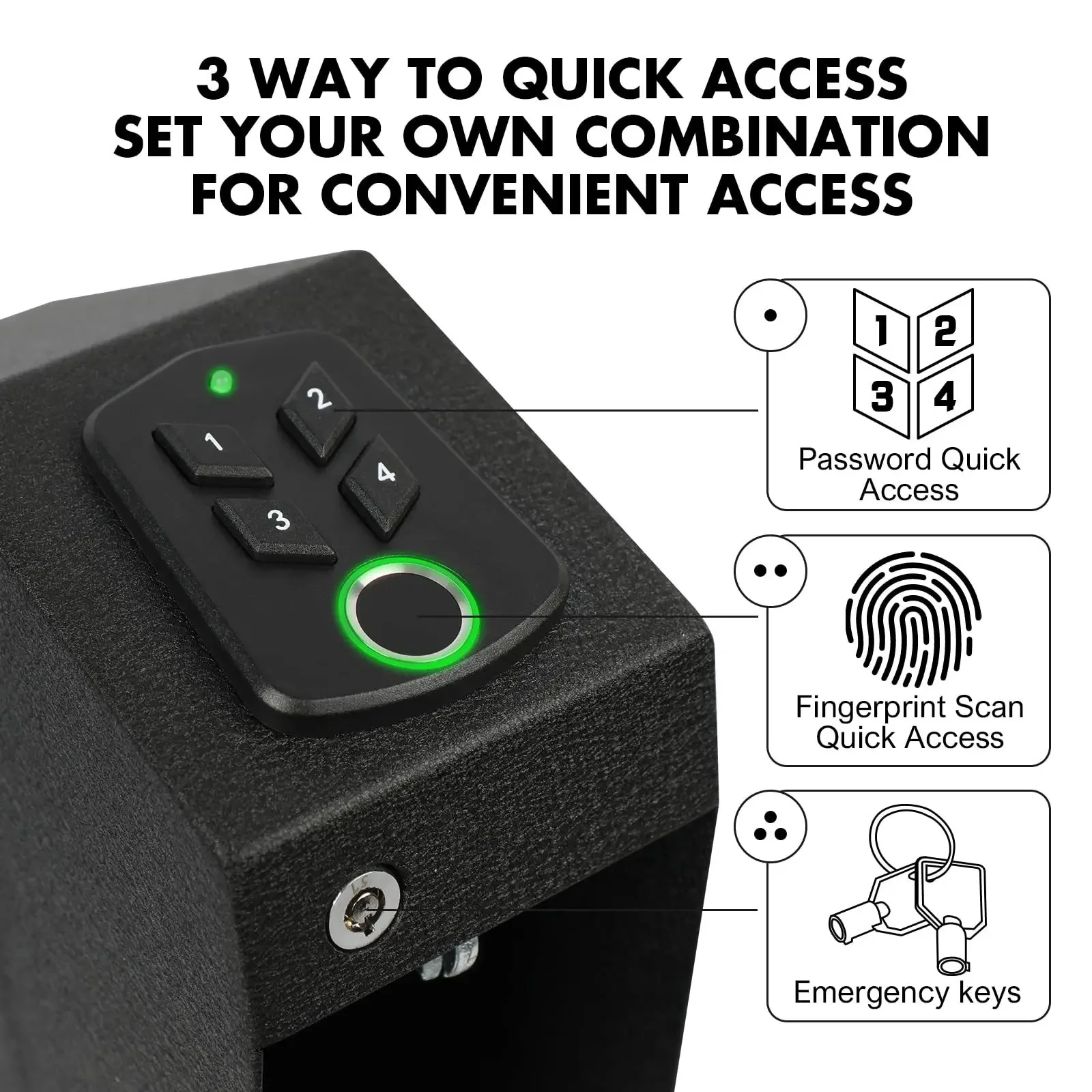 ปืนพกไบโอเมตริกซ์ปลอดภัย, Quick Access Handgun Safe Lock Box สําหรับ Home ลายนิ้วมือปืนมือปลอดภัย Biometric/ปุ่มกด/Key โหมดเงียบ