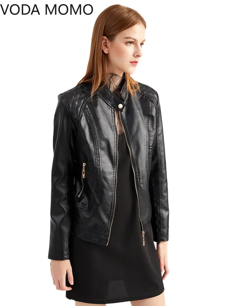 Élégant col montant des femmes veste solide 2022 femme tridimensionnel motif manteau S-4XL nouveau Pu Faux cuir veste femmes
