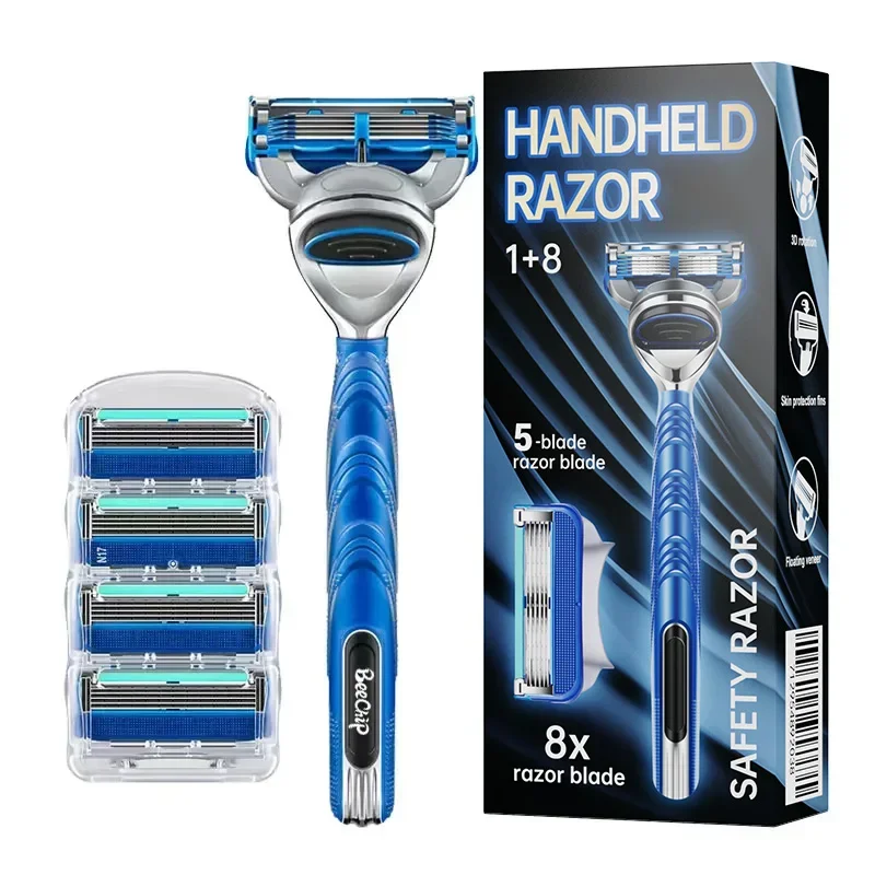 Ręczna golarka Razor Sześć warstw ostrzy Osiem wymiennych głowic tnących z uchwytem na nóż dla mężczyzn Razor Old Style Blades