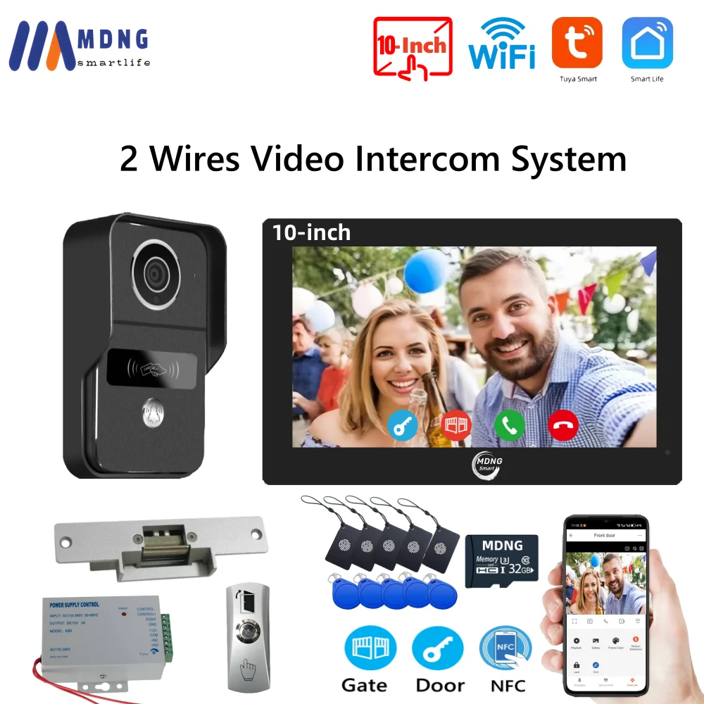 10 Inch Tuya Smart Wifi Video-intercom Deurbel met elektrisch slot 1080P 2 draden Video Deurtelefoonsysteem Draadloos voor thuis