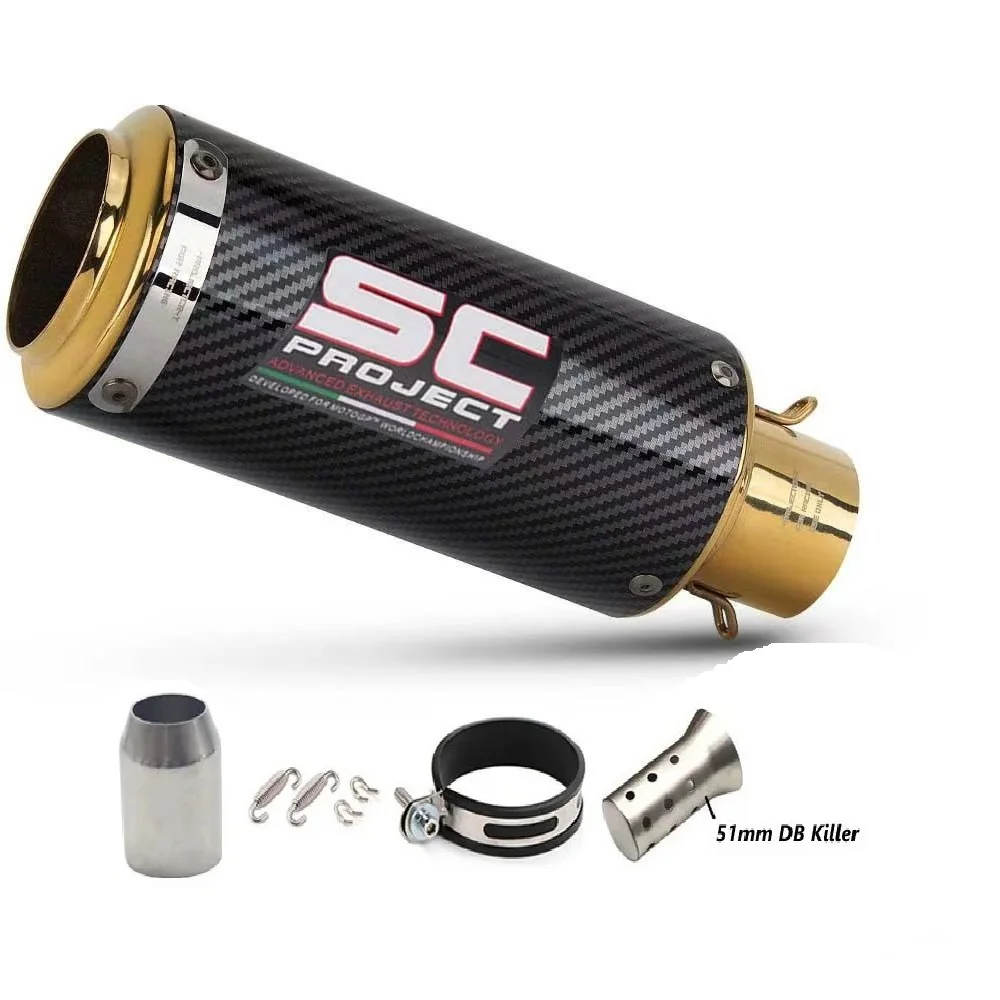 51/60 mm Universal-Motorradauspuff Inox-Schalldämpfer Kohlefaserauspuff mit DB Killer für Z900 R3 R25 MT07 MT09 R1 Z400 Z650