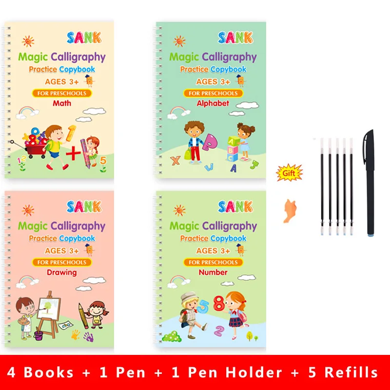 Sank Magic-Cuaderno de práctica para copiar, bolígrafo para preescolar, caligrafía para niños, versión en inglés, limpieza gratuita, libro de escritura reutilizable para niños