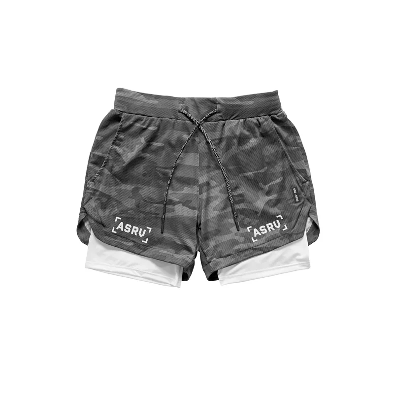 NEW Camouflage Men 2 In 1 กางเกงขาสั้น Quick Dry GYM กีฬากางเกงขาสั้นฟิตเนสวิ่งออกกําลังกายกางเกงขาสั้นชายหาดผู้ชายกีฬาสั้นกางเกง