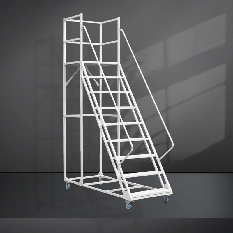 Magazzino Piattaforma di lavoro mobile rotolante portatile Scala in acciaio laminato a freddo con corrimano Scala in acciaio Scala industriale