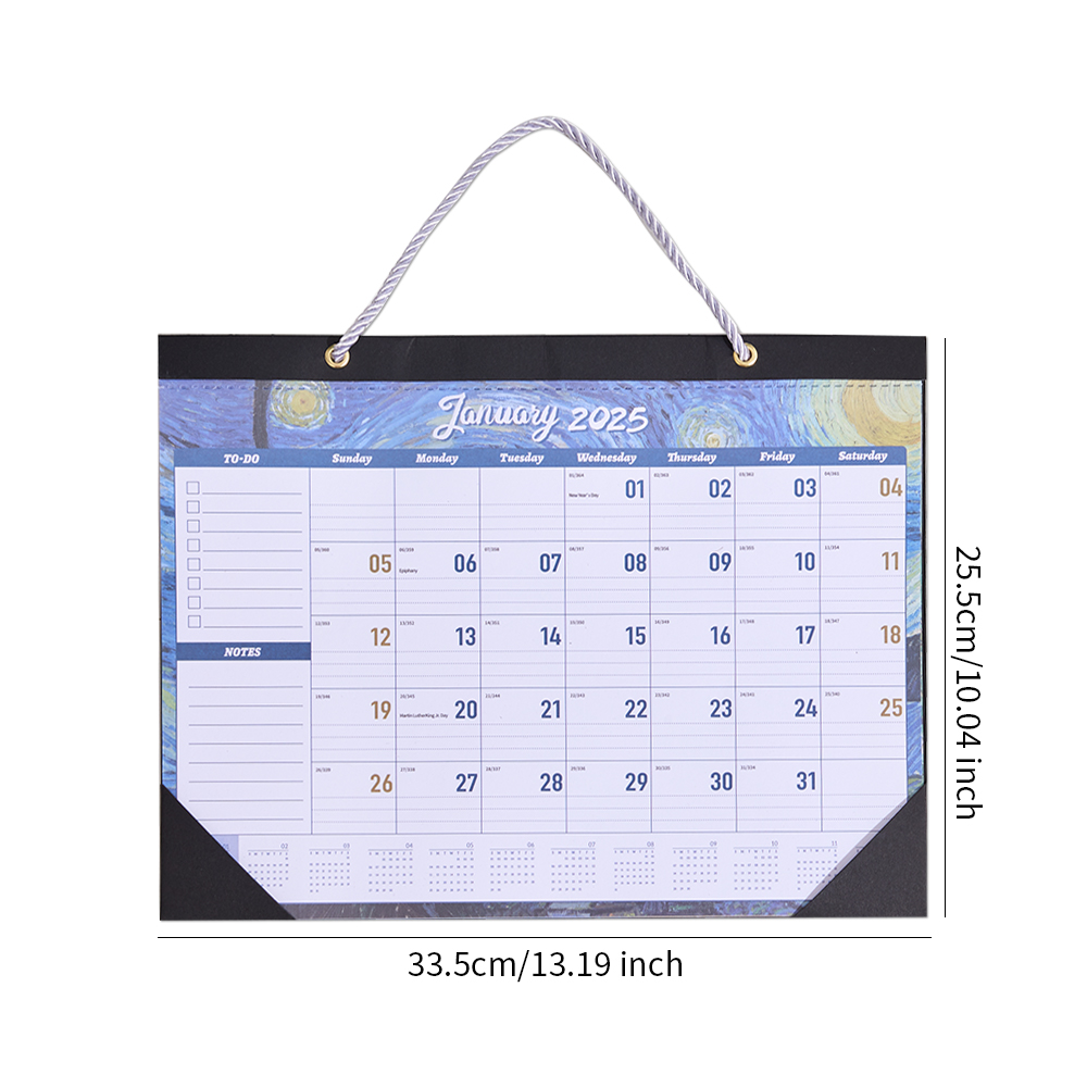 12 Blatt Vintage 2025, Gemälde, Wandkalender, wasserdichte Abdeckung, Wochenplaner, Arbeitszimmer, Check-in-Nachricht, Hängekalender