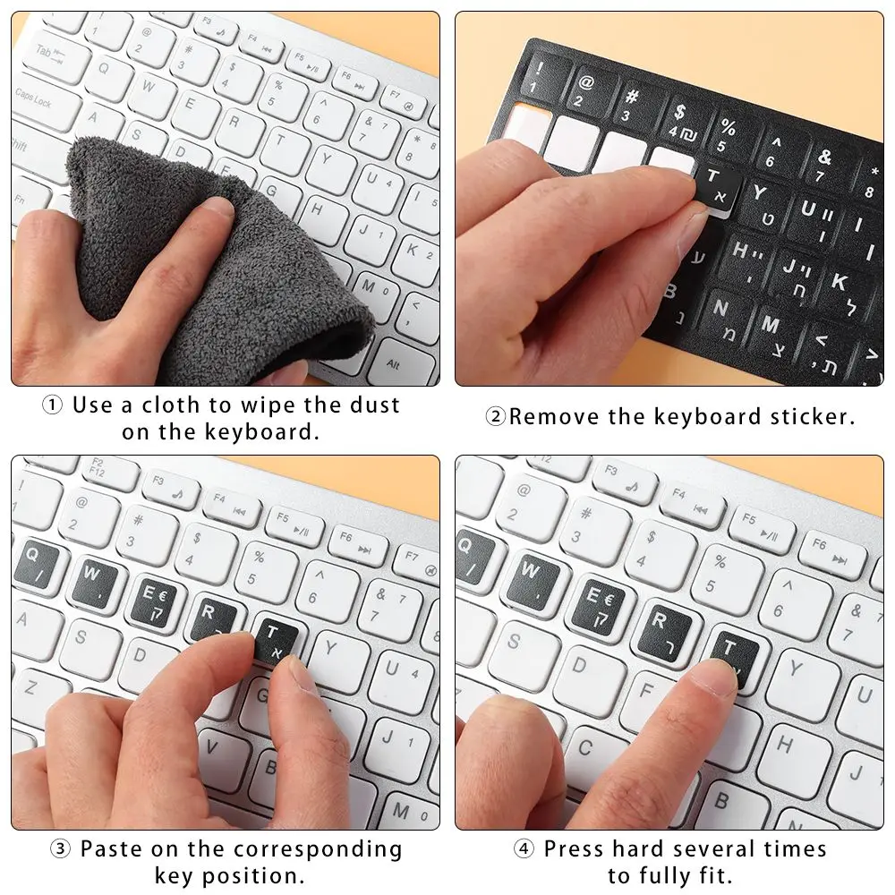 Hebraico Teclado Adesivos, Layout do alfabeto Inglês, Carta Resistente ao Desgaste, Etiqueta do teclado, Adesivo para Laptop, Desktop, Computador, 1Pc