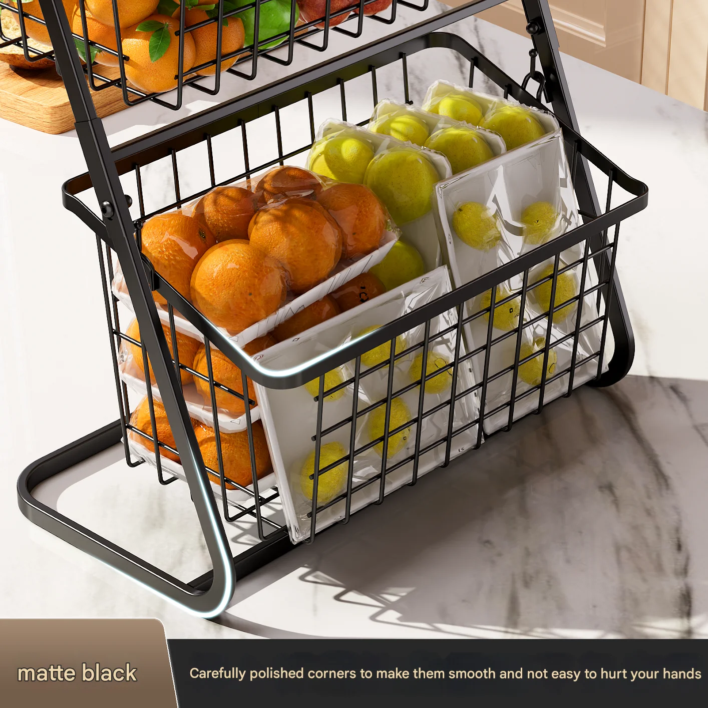 Scaffale per verdure da cucina, scaffale per verdure multistrato dal pavimento al soffitto nero, cesto portaoggetti per frutta e verdura per la casa