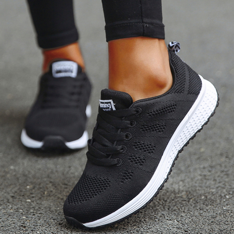 Zapatillas de deporte para mujer, zapatillas transpirables a la moda, cómodas zapatillas de deporte de tela de malla con cordones, zapatillas de tenis para mujer 2024