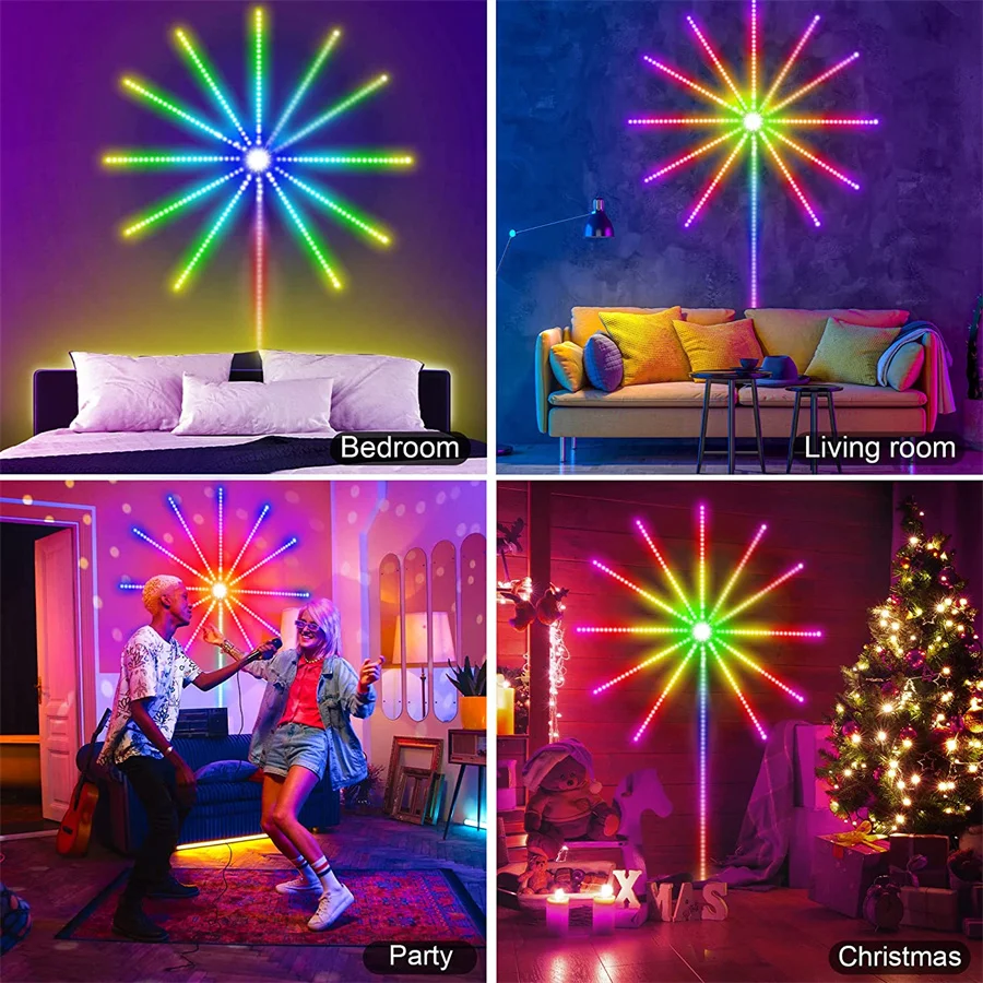 불꽃놀이 LED 조명 앱 Starburst 요정 조명 블루투스 스마트 RGB 컬러 불꽃놀이 조명(음악 동기화 포함) LED 불꽃놀이 조명