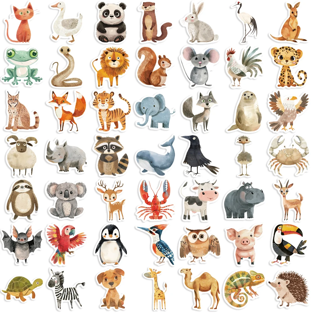 50pcs 귀여운 어린이 책 그림 동물 스티커 미적 데칼 수하물 스케이트 보드 귀여운 낙서 소녀 소년 스티커 장난감