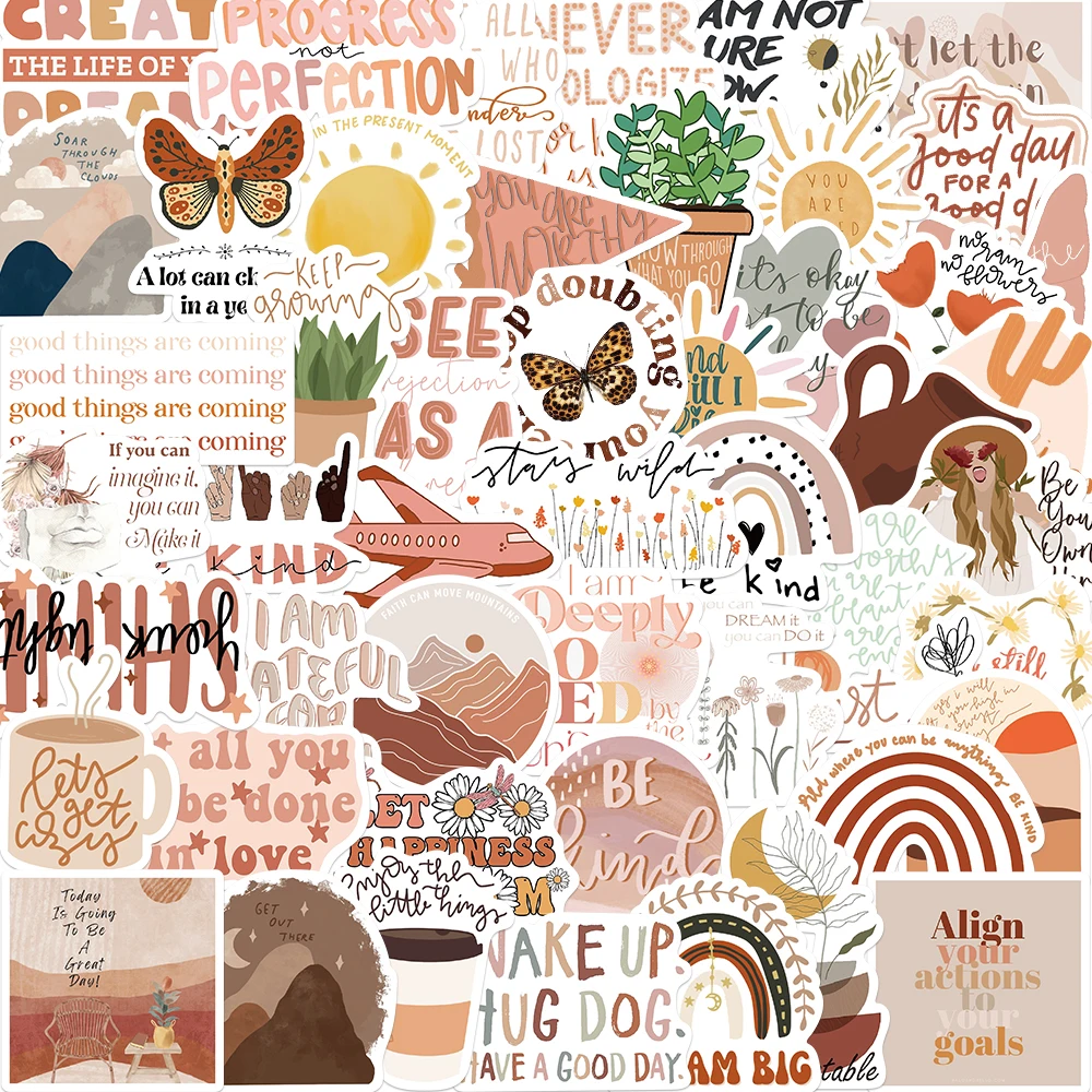 50PCS Boho Style Motivational Phrases Sticker Inspirational Life Come On DIY Study Room Scrapbooking Graffiti Decal Stickers